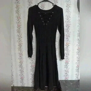 Nina Leonard sz S Fit & Flare Sweater Dress black stretchy Casual Preppy Modest
